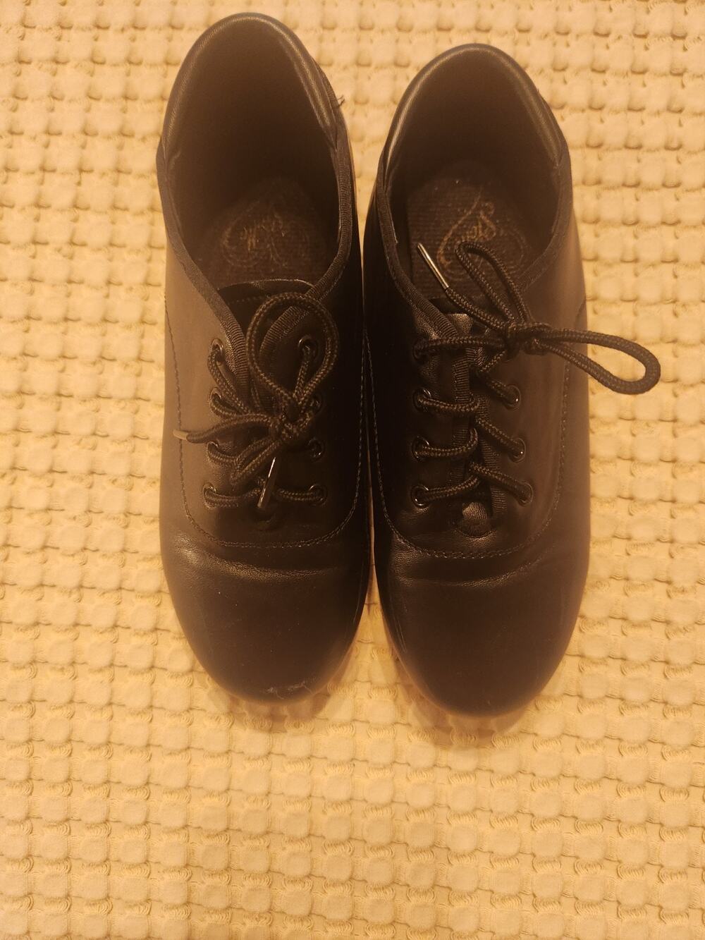 Stelle Black PU Leather Lace-Up Tap Dance Shoes Unisex 3.5